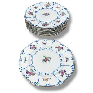 Vintage George Jones Crescent 23645 Octagon Luncheon Plates White Floral Lot 8
